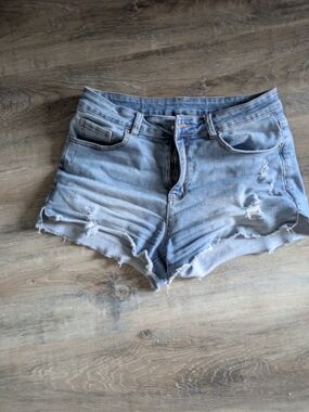 Light Blue Distressed Denim Shorts
